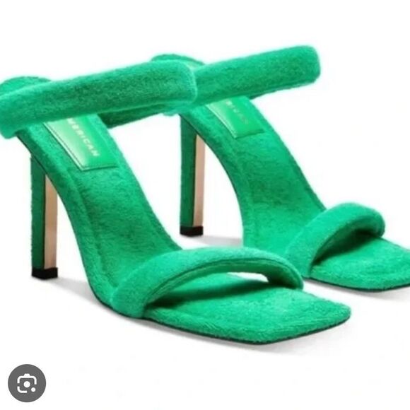 Good American Green Terry Slip On High Heel Sandals NEW - Picture 2 of 12